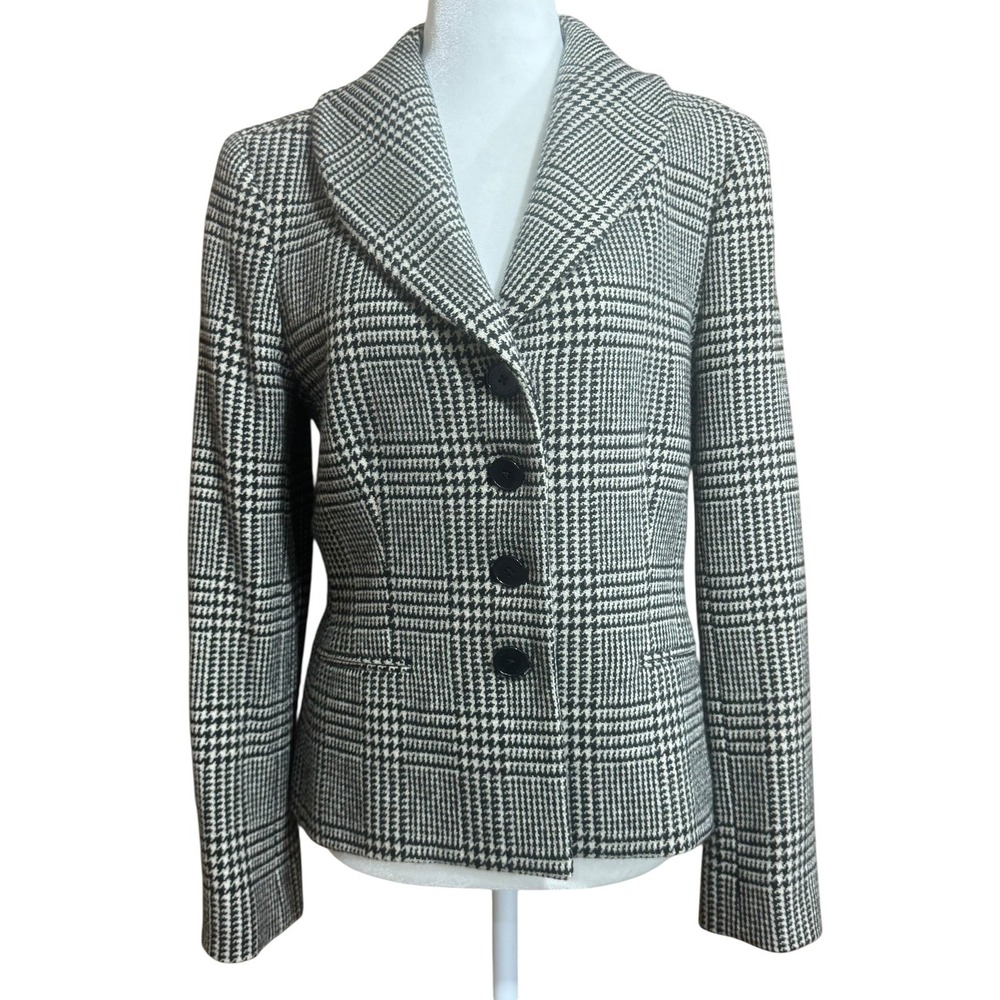 Ralph Lauren Women's Blazer Houndstooth Plaid Wool Jacket Shoulder Pads SZ‎ 10